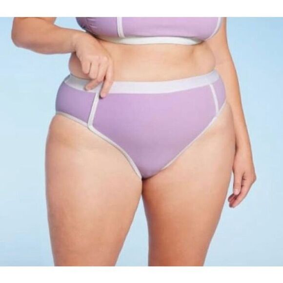 KONA SOL - NWT - L Sz 2X Terry-Textured High Waist, High Leg Bikini Bottoms - Picture 3 of 15